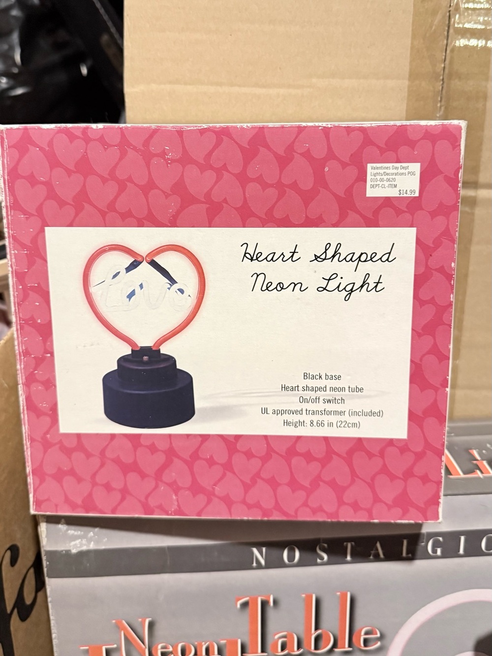 Heart Shaped Neon Light - Red & White - Black Base BNIB